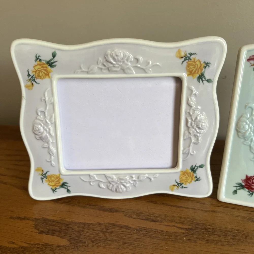 Avon Picture Frames Set Of 2 Porcelain Floral Cottagecore Shabby Chic NEW